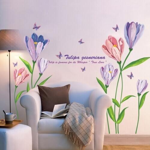 Stereo Tulip Wall Stickers Flowers Romantic Living Room Sofa TV Backdrop Wall Decoration Warm Corridor Bedroom PVC Wallpaper