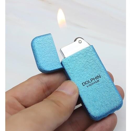 Ultra-thin Portable Simple Grinding Wheel Lighter Butane Open Flame Gold Frosted Gas Lighter Torch Inflatable Personality Gadget