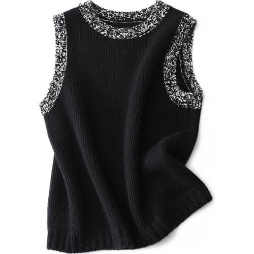 Sweater Vest Cashmere Vintage Sleeveless Sweater for Women O-Neck Knit Tank and Sweater Warm Women Knitted Vest