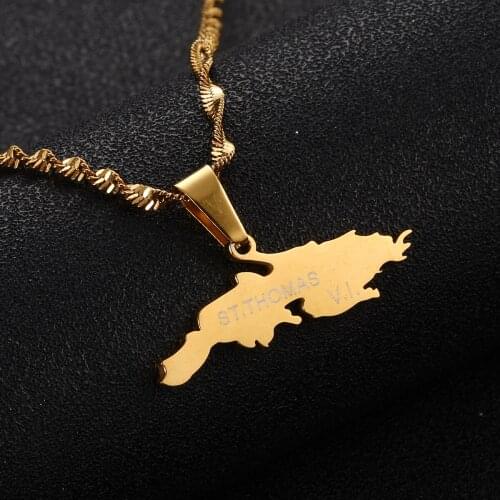 Stainless Steel St. Thomas V.I. Pendant Necklace Fashion Saint Thomas Island Map Jewelry