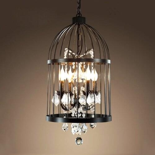 Loft crystal light bird cage chandelier restaurant bar bedroom store dining room ceiling light fixtures pendant lamps