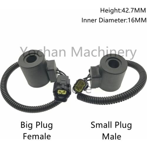 High Quality Solenoid Valve Coil 12V For Deawoo Doosan Hyundai Excavator R55/DH55 Pilot Safety Big Small Plug Valve