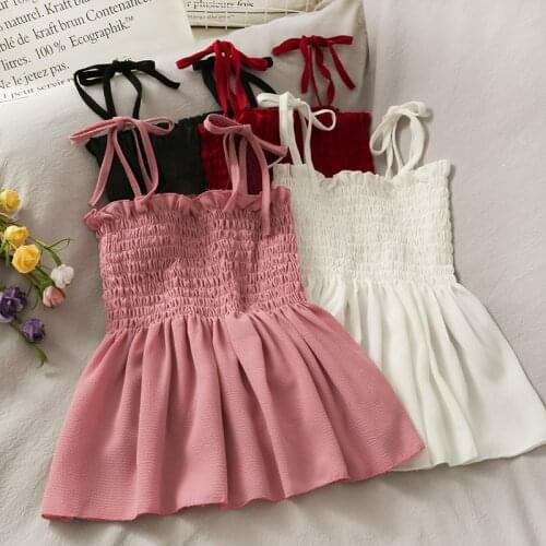 Womens Camisole Edible Tree Fungus Skirt 2021 New Design Folds Bow All-Match Chiffon Sweet Casual Sexy Style