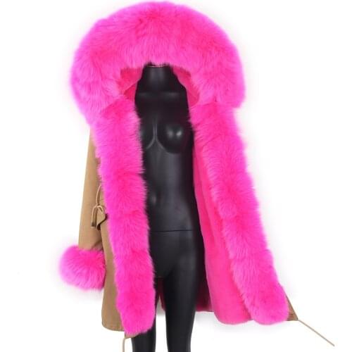 2021 New Women Natural Real Fox Fur Real Fur Coat Big Fur Collar Winter Jacket Waterproof Long Parka Outerwear Detachable