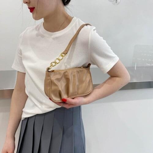 New Fashion Vintage Bag For Women Pleated Chain Pure Color Shoulder Totes Underarm Bag Lady Chain Travel Casual Small Handbag