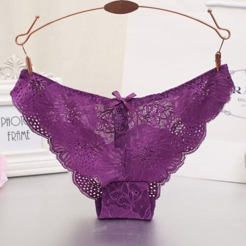 Lady Sexy Panties Hollow Lace Lotus Leaf Bow Underpants Lace Women Transparent Panties Low Rise See Through Panties Underwear