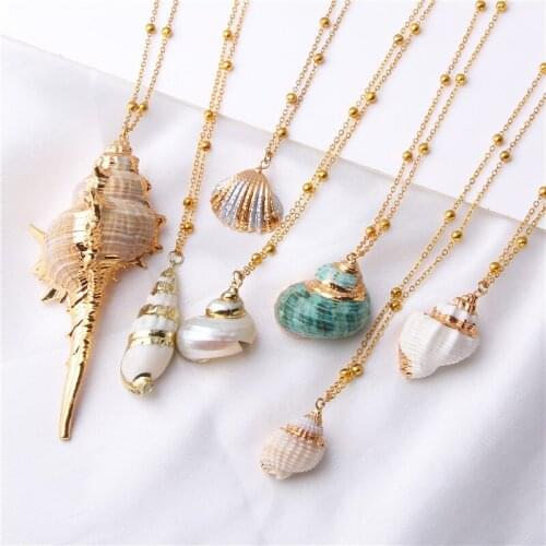 Boho Conch Shell Necklace Sea Beach Shell Chain Pendant Necklace For Women Collier Femme Shell Cowrie Summer Jewelry