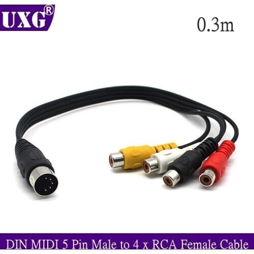 1FT DIN MIDI 5 Pin Male to 4 x RCA Female Cable MIDI DIN 5 Pin Male Din Plug to 4 x RCA Phono Female Plugs Audio Cable 0.3m/30cm