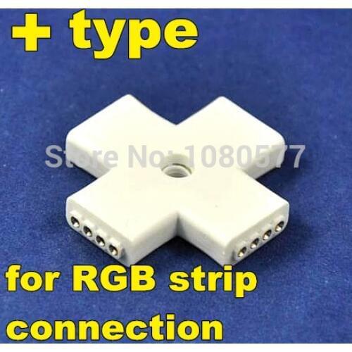 10pcs/lot, LED RGB strip connector, 4pin 10mm "+" type connector, 90 degrees for 5050 led strip, free shipping