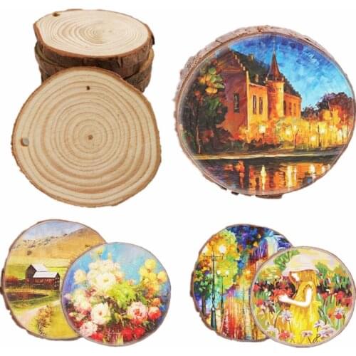 5pcs Unfinished Wood Slices Natural Wood Kit Wooden Predrilled Christmas Ornaments Wedding DIY Decoration Craft with Hole