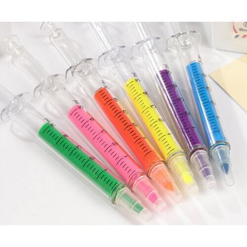 6PCS novelty style unique nurse needle syringe fluorescent note pen stationery school supplies
