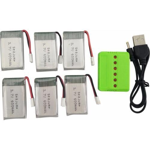 6PCS 3.7V 600mah Lithium Battery with 6 in 1 Charger for MJX X708 X708W UDI U45 U45W U42 U42W Quadcopter Spare Parts