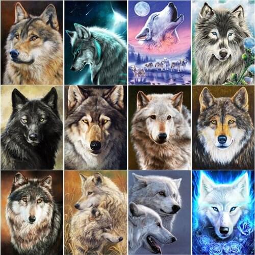 5D DIY Diamond Painting Full Square Round Drill Wolf Diamond Embroidery Animal Scenery Cross Stitch Home Decor Manual Art Gift