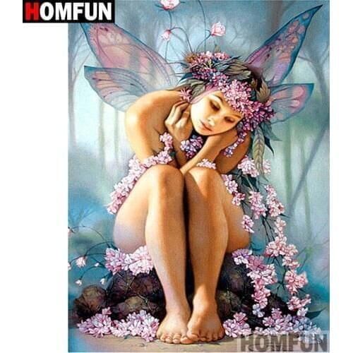 HOMFUN Full Square/Round Drill 5D DIY Diamond Painting "butterfly fairy" 3D Embroidery Cross Stitch 5D Home Decor A13706