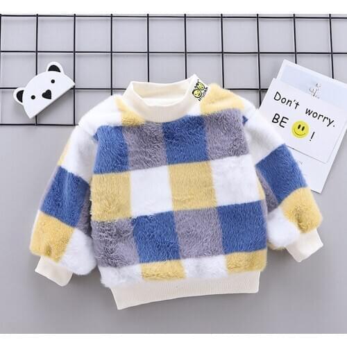 Velvet Pullover-Sweater Children Kids Baby Long Sleeve Plaid Thicken Outwear Tops 2020 Warm Winter Boys Sweatshirt