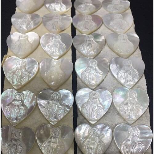 5Pcs 20MM Handmade White Heart Virgin Mary Shell Beads Carved Beads For Making DIY Bracelets For Women Ethnic Jewelry Pendants