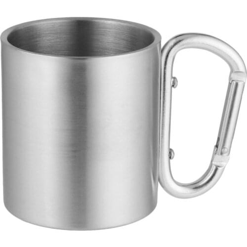 OUTAD 180ml Stainless Steel Cup for Camping Traveling Outdoor Cup Double Wall Mug with Carabiner Hook Handle