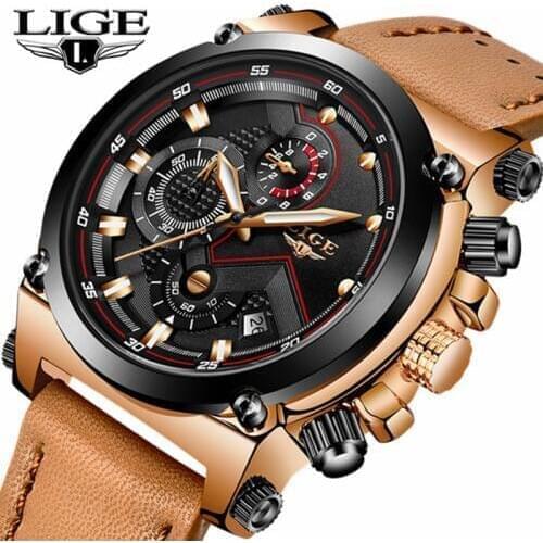 LIGE Fashion Men Watches Top Brand Luxury Casual Quartz Sport Watch Men Waterproof Leather Military Wristwatch Relogio Masculino