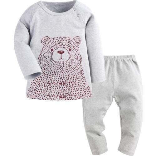 Baby Pajamas Baby Girl And Baby Boy Clothes Long Sleeve Cute Bear Pattern Baby Set 2PCS T-shirt+Pants Little Kids Homewear Suit
