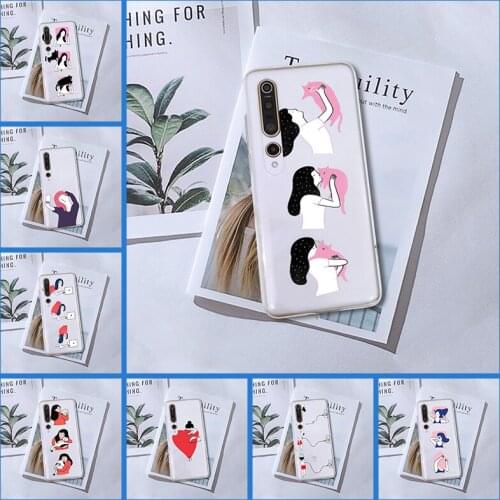 For Xiaomi Mi Note 10 Lite Pro Back Cover Silicone For Xiaomi Mi 10 Lite Pro Youth Play Phone Case Funny Girl Cat Cartoon Soft