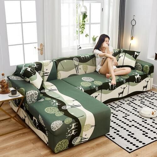Plant Printing Elastic Corner Sofa Cover For Living Room 2/3/4 Couch Cover For Sofa Puff Seat Home Decor Assemble Sofa Slipcover