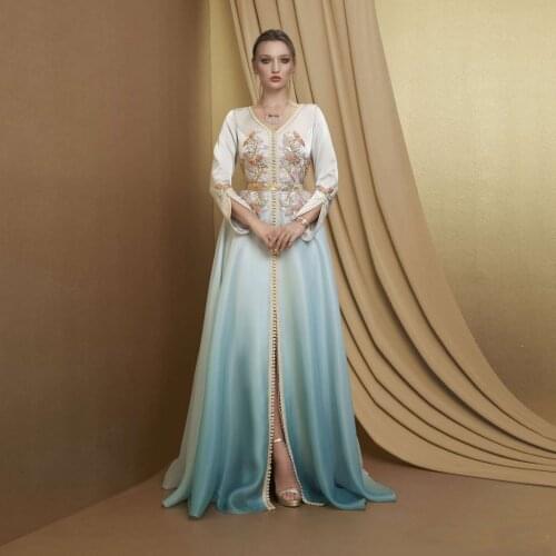 Elegant Simple Moroccan Caftan Evening Dress V-Neck A-Line Floor Length Summer Dress Special Occasion Dubai Prom Dress Plus Size