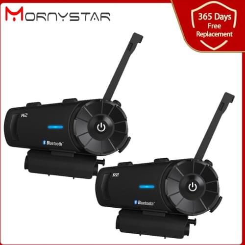 2 pcs R2 Motorcycle Helmet Headset Bluetooth Moto Intercom 1200m Waterproof IPX6 With 800mAh Battery FM Radio