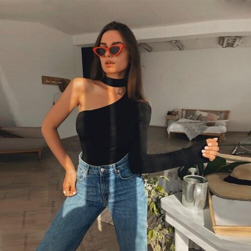 Cotton halter one shoulder sexy bodysuit women new fashion 2021 winter spring solid bodycon casual body bodysuit боди женское