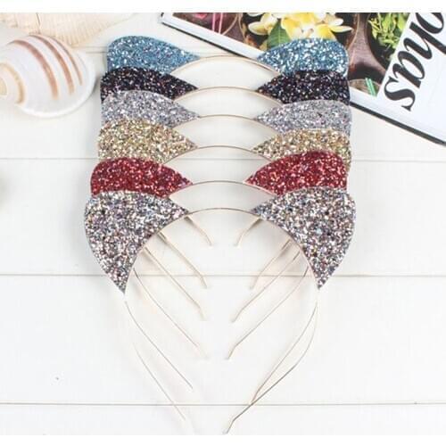 Imixlot 1PC Cute Shiny Sequins Cat Ears Headband For Girl Hair Accessories Hair Hoop For Women Cartoon Headwear Kids Hairband