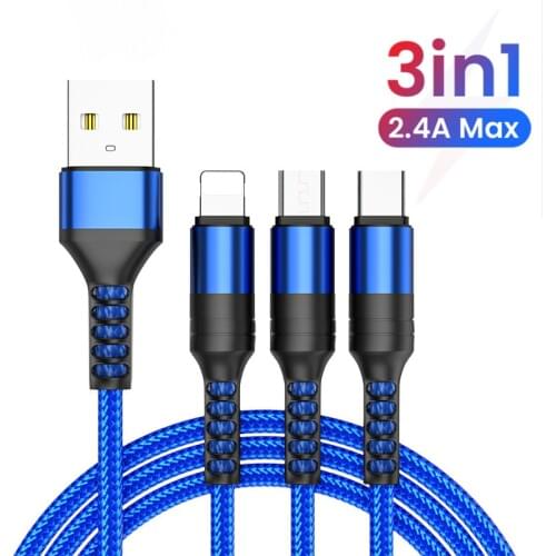 150cm 3 In 1 USB Cable 8 Pin/Micro USB/Type C Fast Charging Kable For iPhone 12 11 Pro XR XS Max X Huawei Charging Cord