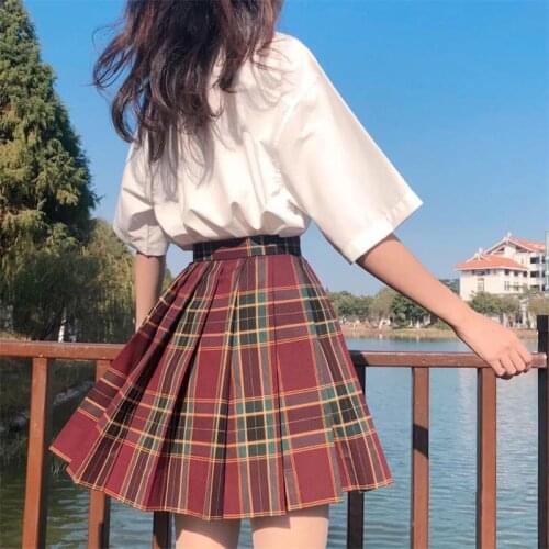 Kawaii Women Plaid Pleated A-Line Skirt Burnout High Waist Short Skirt Ladies Plaid Printed Pleated Skirt Fashion Mini Short y2k