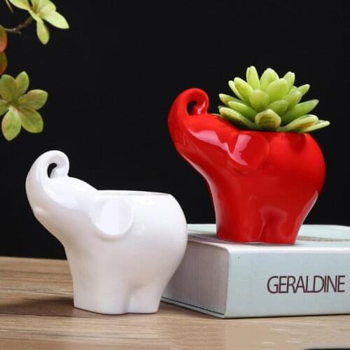 Creative Ceramic Flower Ware / Animal Elephant Color Glaze White Porcelain Multi Meat Flowerpot / Handicraft Ornament With Holes