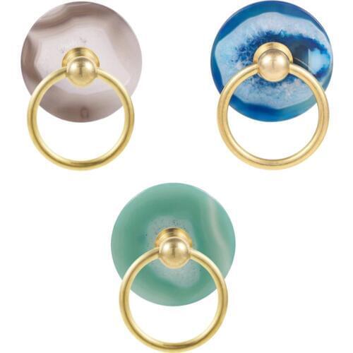 TUMBEELLUWA 1.96 inches Round Polished Agate Slice Drawer Knobs Handmade Pull Handle Door Pulls for Cabinet Kitchen Cupboard