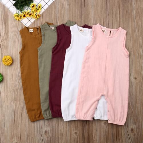 Summer New Fashion Cute Causal Infant Baby Girls Boy Solid Sleeveless Jumpsuits Summer Soft Causal Baby GirlS Boy Clothing 0-24M
