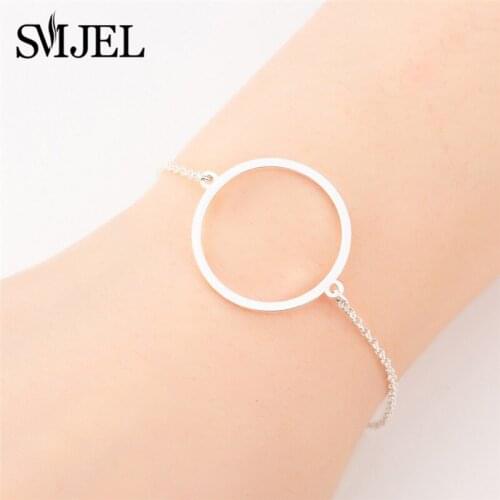 SMJEL Trendy Hollow Circle Pendant Bracelets & Bangles Women Wedding Bridesmaid Jewelry Stainless Steel Bijoux
