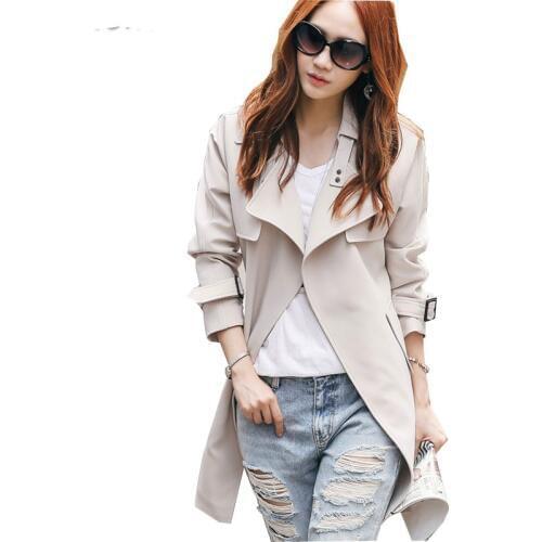 New 2019 Loose Plus Size Women Spring Autumn Slim Coat Pure Color Lapels Long Sleeve Fashion High-end Women Trench RE2295