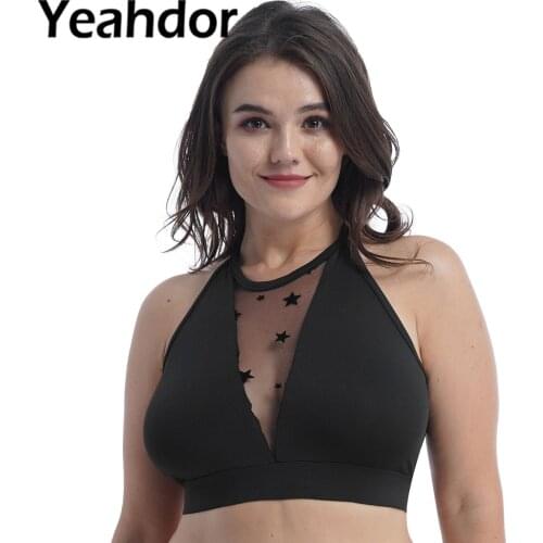 New Women Summer Crop Tops Vest Streetwear Sleeveless V-Shape Mesh See-through Front Stars Printed Quadrilateral Back Tank Top