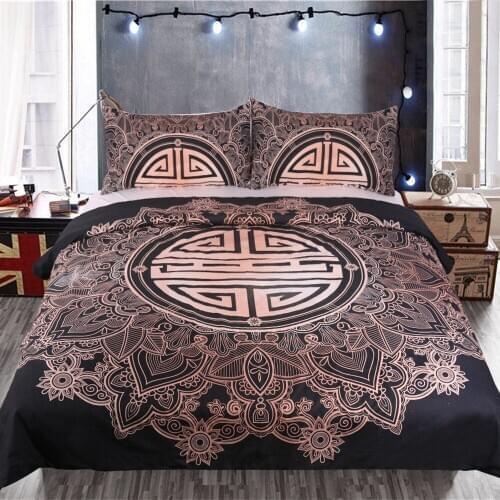 Bronzing Chinese Fortune Pattern Quilt Cover with 2 Pillowcase Home Textile 3 Piece Set 3D Printing Comforter Duvet Cover