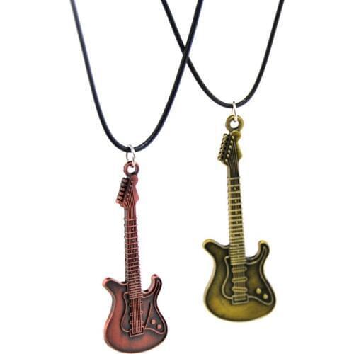 Original New Novelty Leather Chain Retro Guitar Choker Necklace Women Vintage Gold Guitar Pendant Necklace Female Jewelry Gift