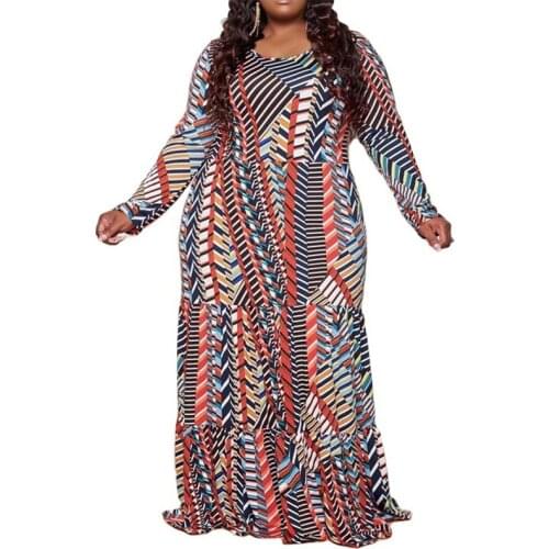 Fall Long Sleeve Maxi Dress Elegant Plus Size Bohemian Dress Crew Neck Loose Casual Leopard Print Dress Wholesale Dropshipping