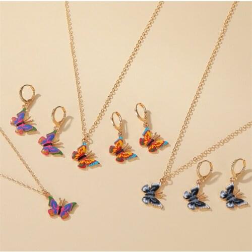 2020 New Enamel Butterfly Necklaces Pendants for Women Korean Blue Butterfly Statement Necklace Set Pendientes Gifts