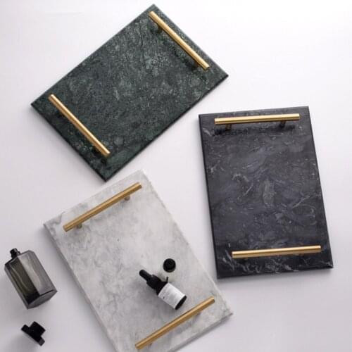 Nordic natural marble gold handle jewelry tray fashion light luxury desktop decoration modern simple bathroom storage box