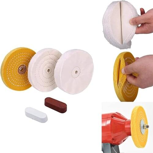 GTBL 5Pcs Buffing Polishing Wheels for Bench Grinder with Polishing Compounds Kit, White and Yellow
