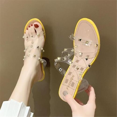 New Women Sandals Transparent Crystal Summer Jelly Shoes Pointed Toe Slip On Low Heels Ladies Fashion Slip On Female Footwear