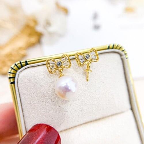 Bowknot DIY Pearl Drop Earrings Jewelry Making Women Handmade Pearl Earrings Components For 7-11mm Beads Accessory