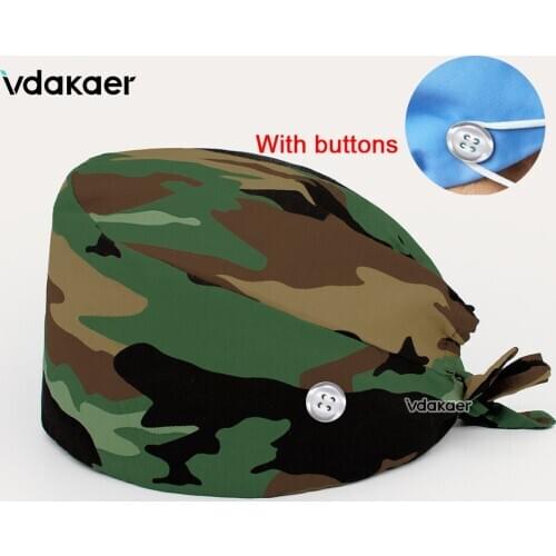 Camouflage print men scrub caps beauty salon working hat accessories work hat Cotton nursing cap women scrubs hat With Buttons