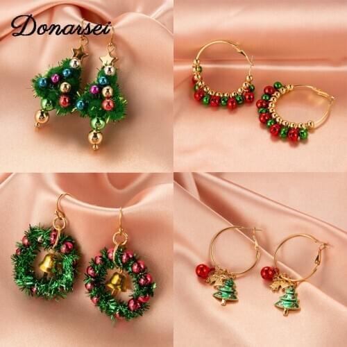 Donarsei Cute Christmas Earrings For Women Festive Cartoon Snowflake Bell Christmas Tree Drop Earrings Party