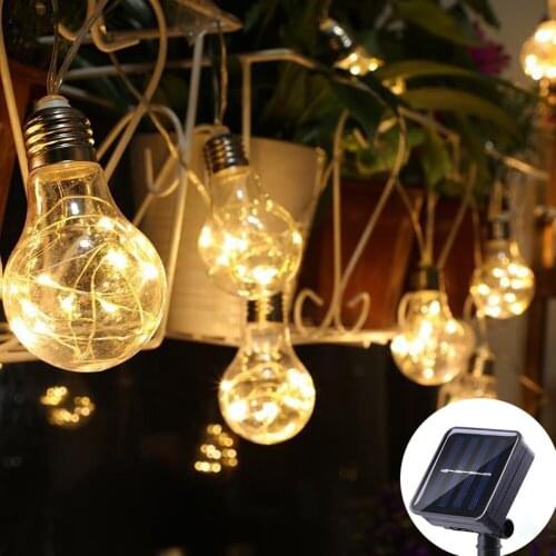Solar Garden Lights Outdoor, 10/ 20 Bulbs Copper Wire Bulbs String Lights Solar Hanging Lights Clear Round Ball LED Solar Lights