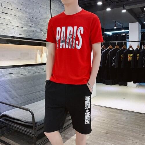 Tracksuit Summer Men Casual Two Piece Streetwear Printed Letter Clothes Tee Shirts Shorts Sets Male Sportswear Sportsuit Homme