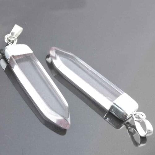 SUNYIK Red Clear Glass Sword Shaped Silver Plated Healing Chakra Stone Charms Chic Pendant for Men Gift(Free Chain)